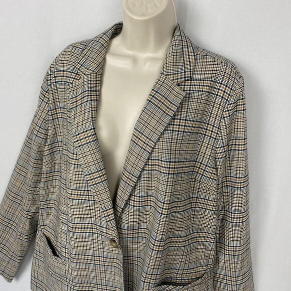 J Jill Blazer Womens Large Beige Plaid Relaxed Academia Fall Neutral Corpcore - Picture 3 of 12